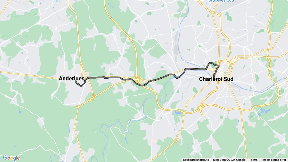 Charleroi Straßenbahnlinie 82: Anderlues - Charleroi Sud Linienkarte
