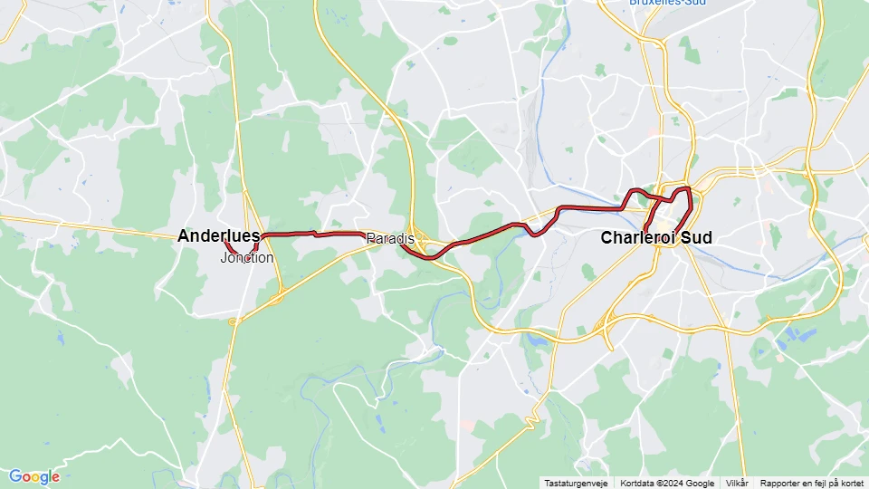 Charleroi Straßenbahnlinie M1: Anderlues - Charleroi Sud Linienkarte