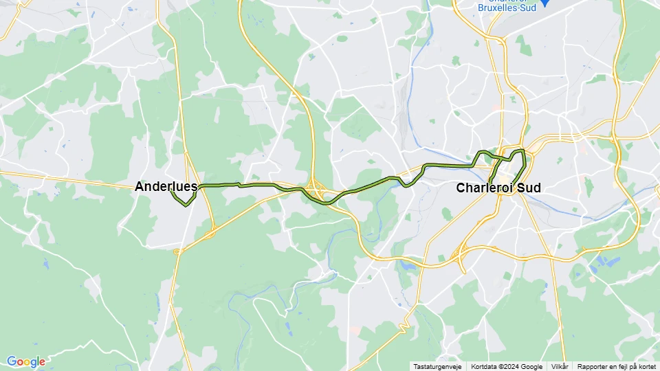 Charleroi Straßenbahnlinie M2: Anderlues - Charleroi Sud Linienkarte
