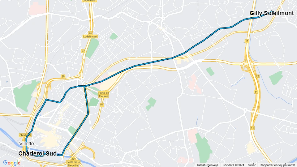 Charleroi Straßenbahnlinie M4: Charleroi Sud - Gilly Soleilmont Linienkarte