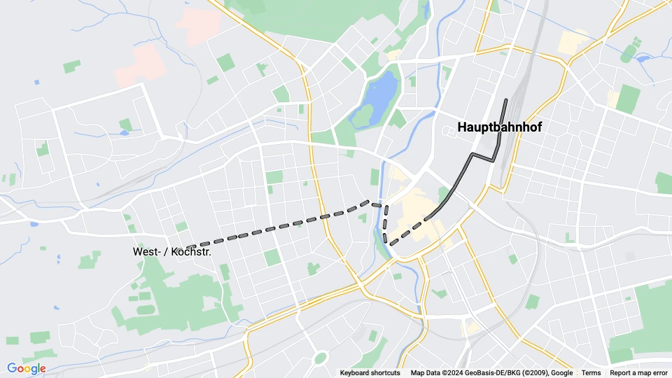 Chemnitz Straßenbahnlinie 10: Hauptbahnhof - West- / Kochstr. Linienkarte