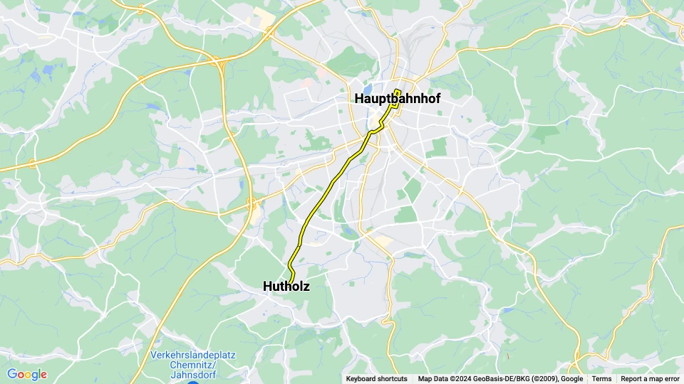 Chemnitz Straßenbahnlinie 4: Hutholz - Hauptbahnhof Linienkarte