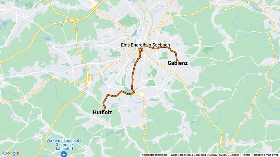 Chemnitz Straßenbahnlinie 5: Hutholz - Gablenz Linienkarte