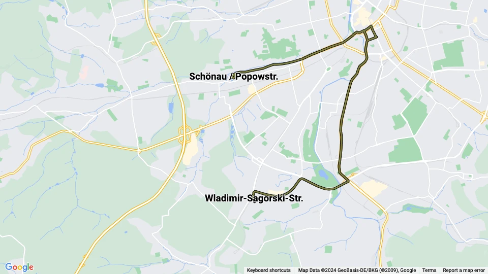Chemnitz Straßenbahnlinie 8: Wladimir-Sagorski-Str. - Schönau / Popowstr. Linienkarte