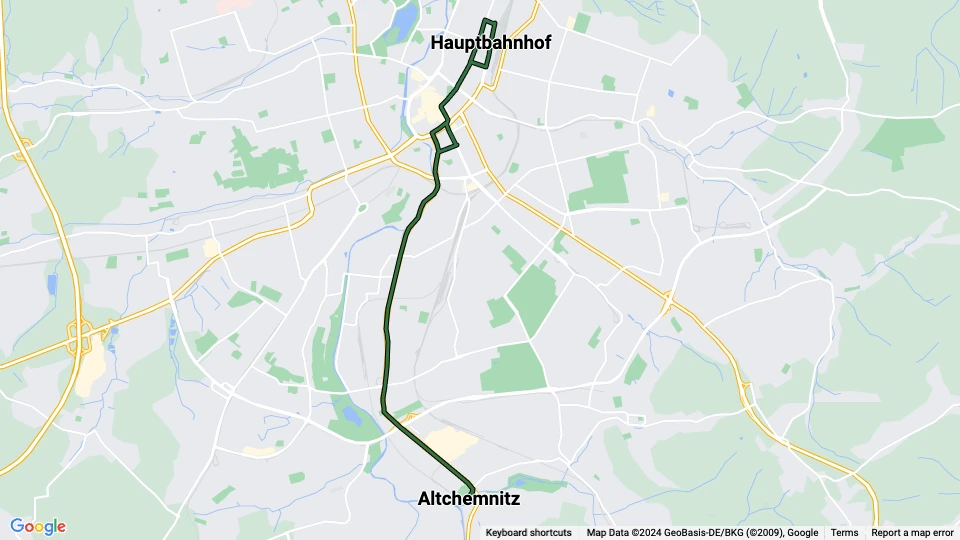 Chemnitz Zusätzliche Linie 6: Hauptbahnhof - Altchemnitz Linienkarte