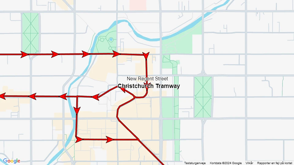 Christchurch Tramway line Linienkarte