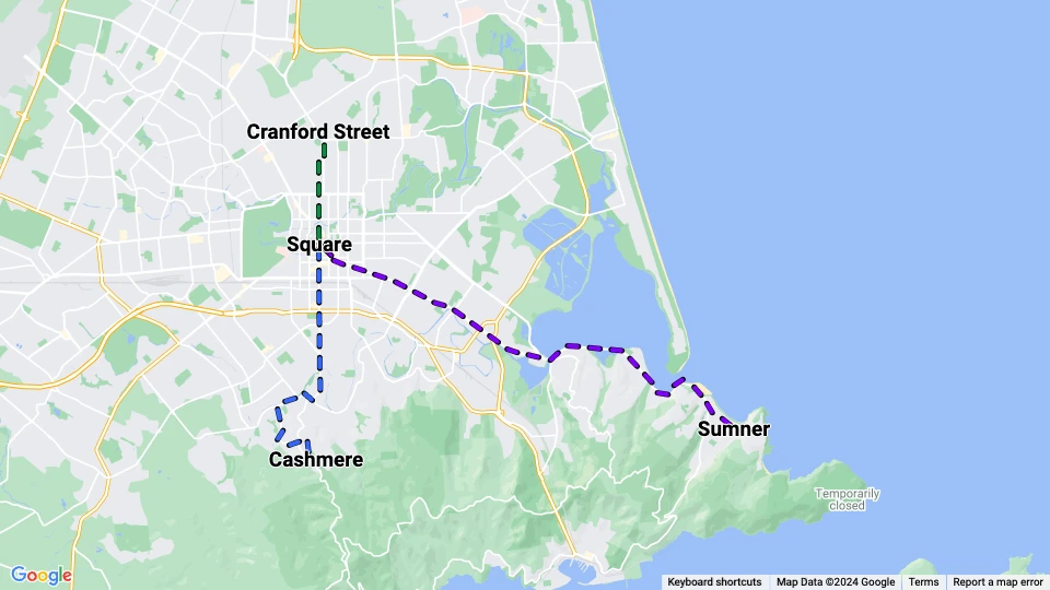 Christchurch Transport Board (CTB) Linienkarte