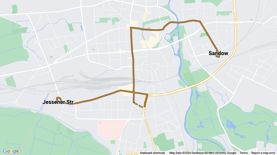 Cottbus Zusätzliche Linie 5: Sandow - Jessener Str. Linienkarte