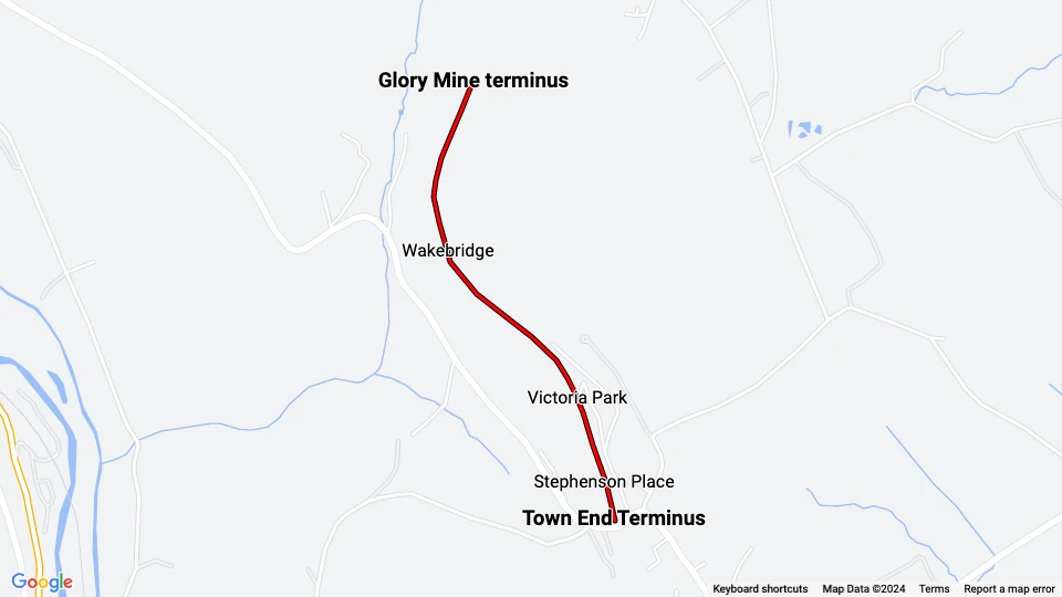 Crich Museumslinie: Town End Terminus - Glory Mine terminus Linienkarte