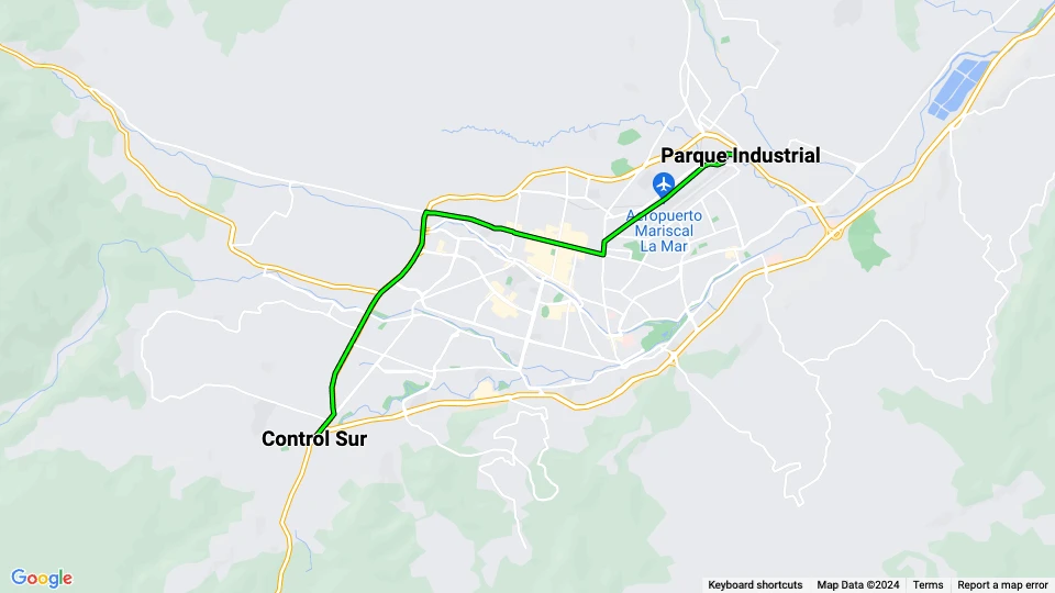 Cuenca Straßenbahnlinie 1: Control Sur - Parque Industrial Linienkarte