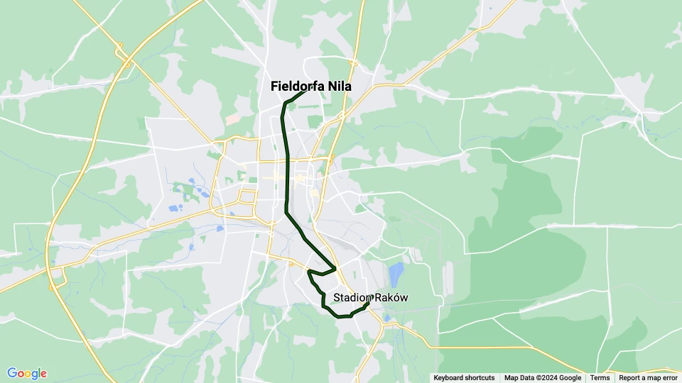 Częstochowa Straßenbahnlinie 3: Fieldorfa Nila - Stadion Raków Linienkarte