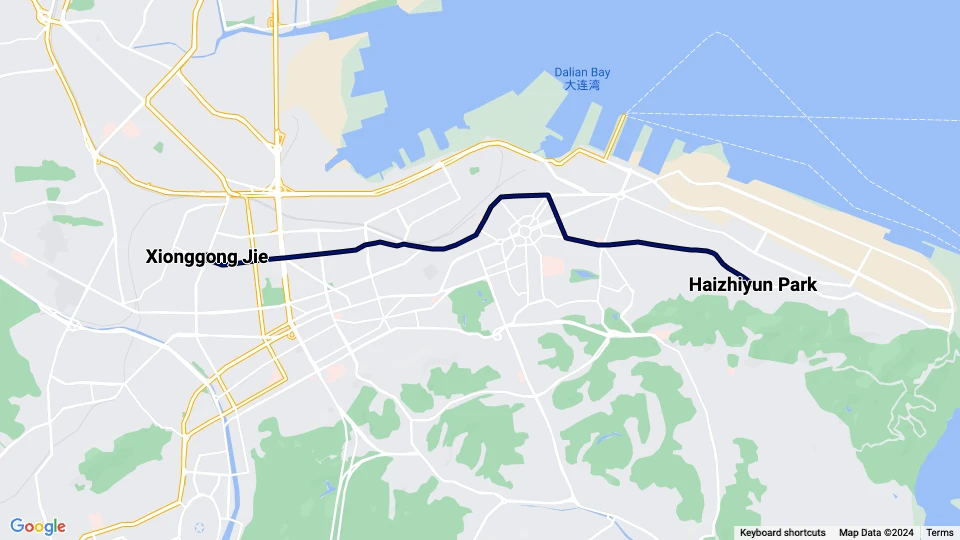 Dalian Straßenbahnlinie 201: Haizhiyun Park - Xionggong Jie Linienkarte