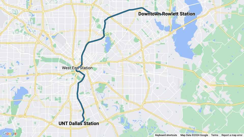 Dallas Linie Blau: UNT Dallas Station - Downtown Rowlett Station Linienkarte