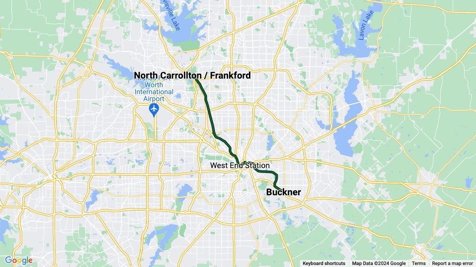Dallas Linie Grün: North Carrollton / Frankford - Buckner Linienkarte
