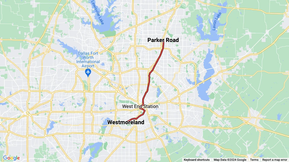 Dallas Linie Rot: Parker Road - Westmoreland Linienkarte