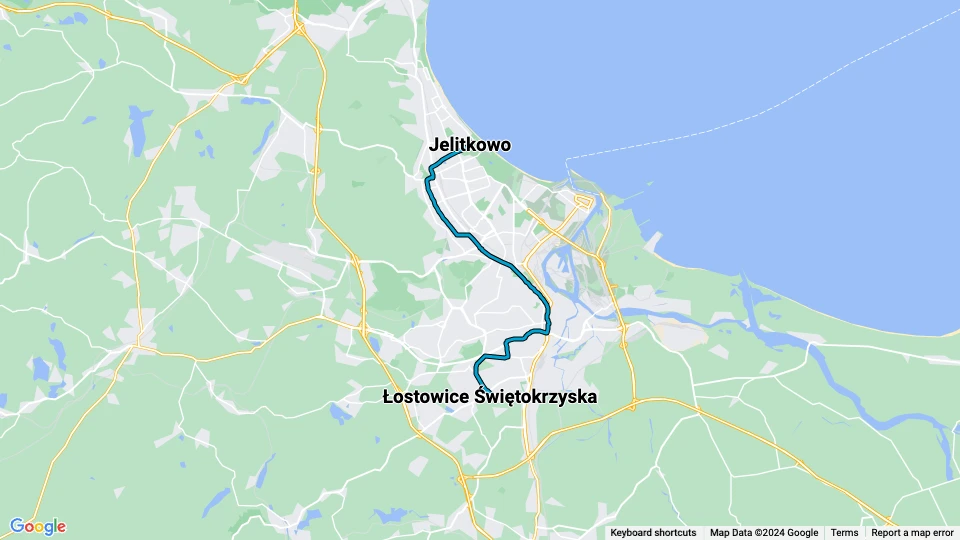 Danzig Straßenbahnlinie 6: Łostowice Świętokrzyska - Jelitkowo Linienkarte