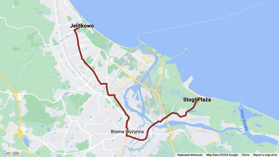 Danzig Straßenbahnlinie 8: Jelitkowo - Stogi Plaża Linienkarte