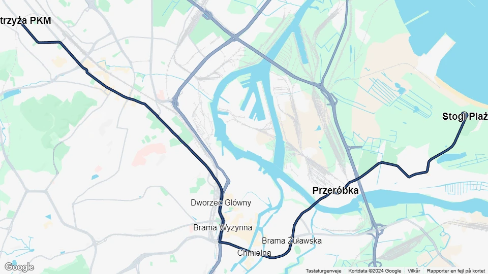 Danzig Straßenbahnlinie 9: Strzyża PKM - Stogi Plaża Linienkarte