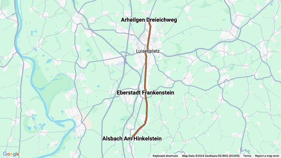 Darmstadt Schnelllinie 6: Alsbach Am Hinkelstein - Arheilgen Dreieichweg Linienkarte