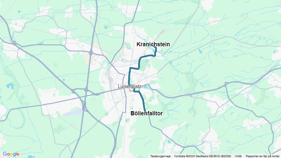 Darmstadt Straßenbahnlinie 5: Böllenfalltor - Kranichstein Linienkarte