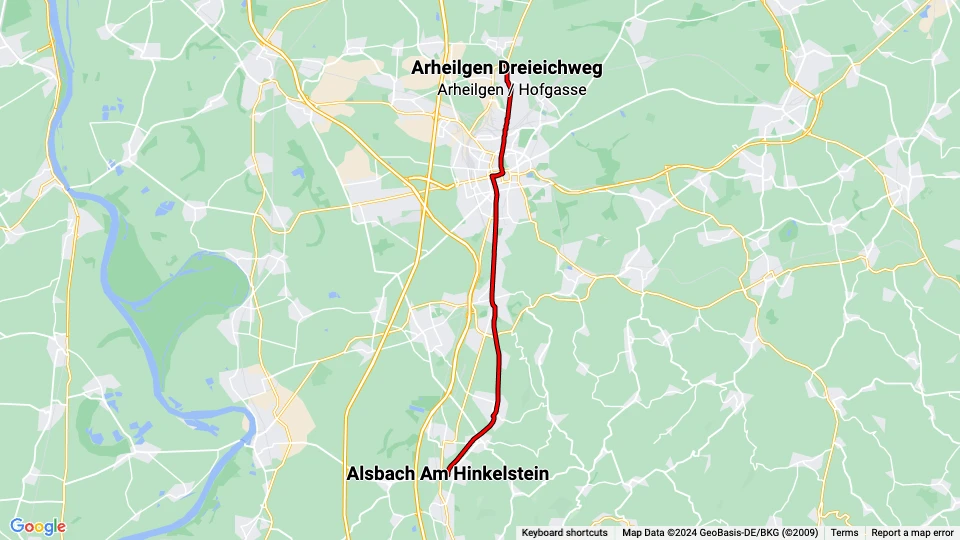 Darmstadt Straßenbahnlinie 8: Arheilgen Dreieichweg - Alsbach Am Hinkelstein Linienkarte