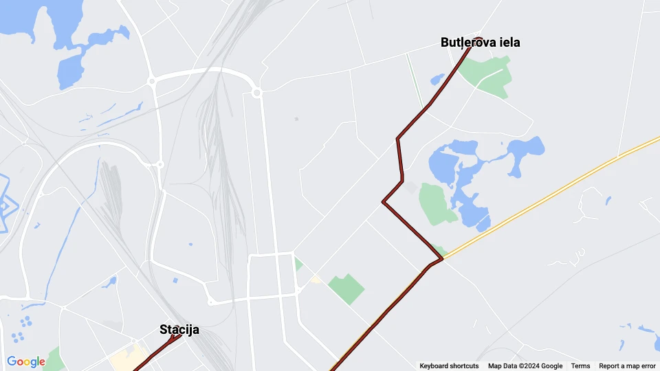 Daugavpils Straßenbahnlinie 1: Butļerova iela - Stacija Linienkarte