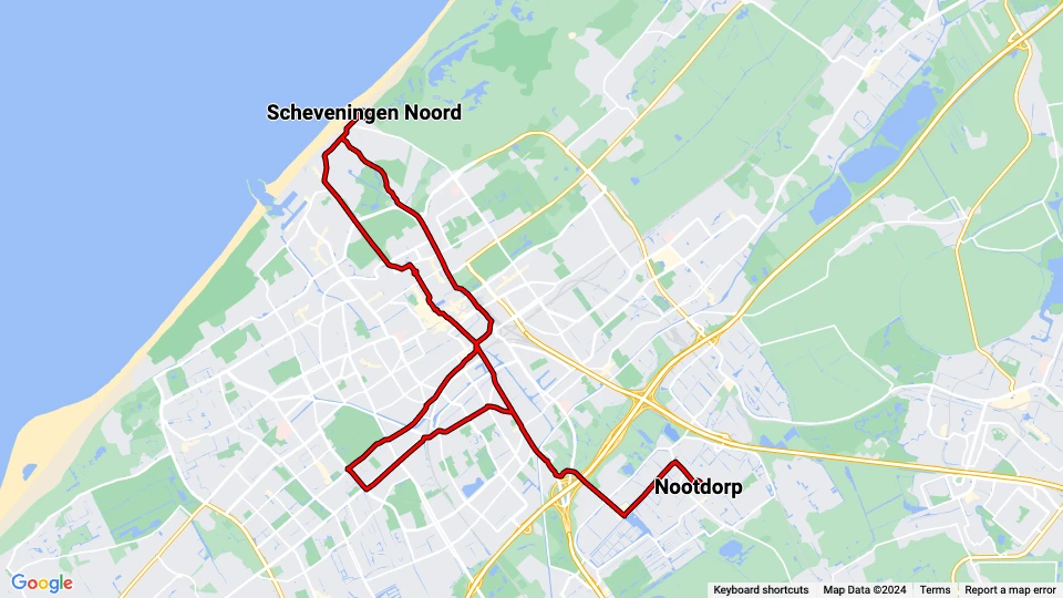 Den Haag Museumslinie Lange rit: Scheveningen Noord - Nootdorp Linienkarte