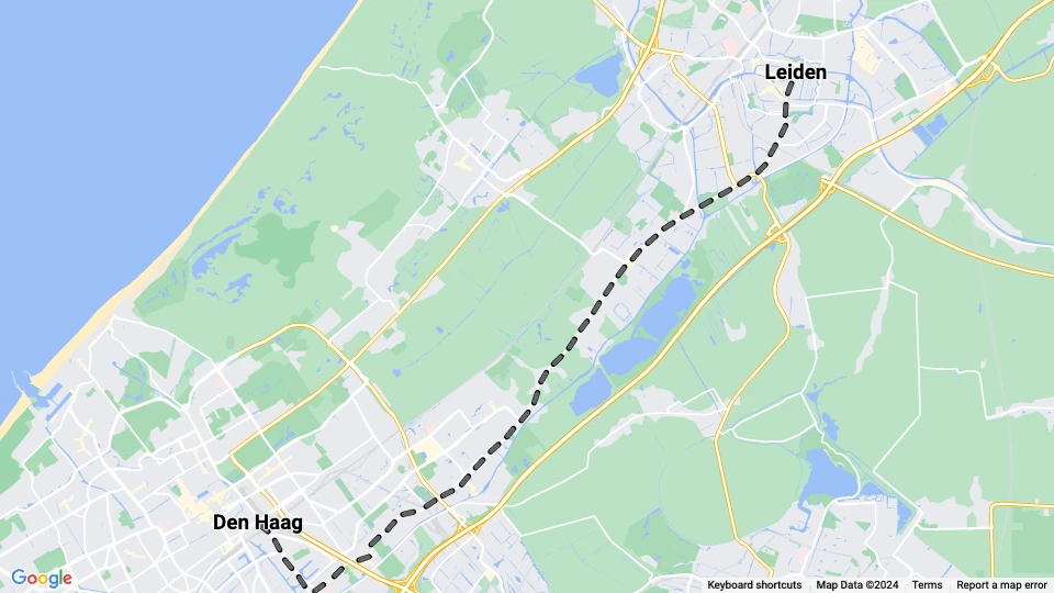 Den Haag Regionallinie A: Den Haag - Leiden Linienkarte