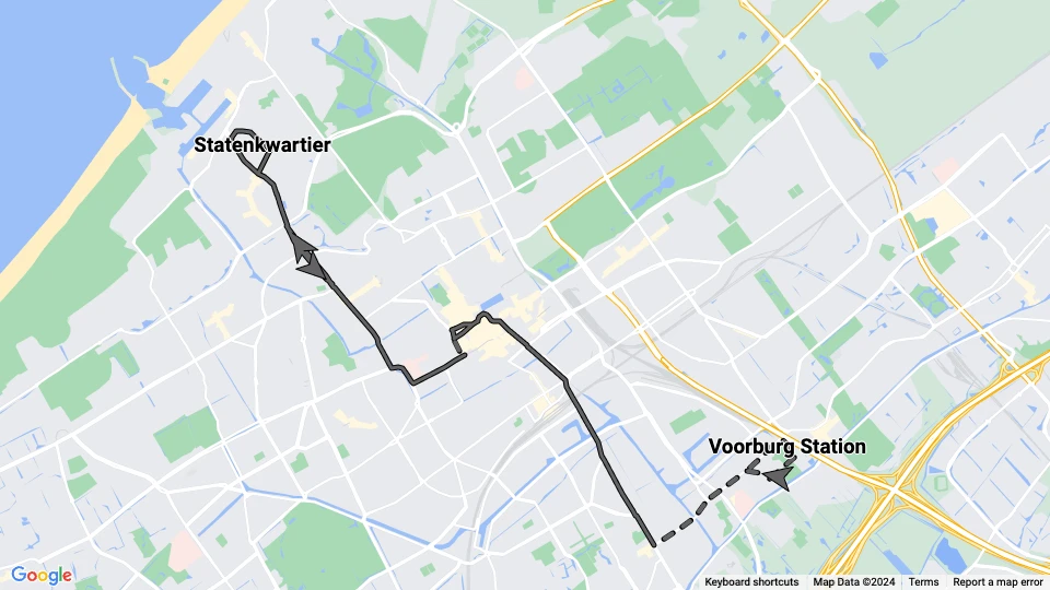Den Haag Straßenbahnlinie 10: Voorburg Station - Statenkwartier Linienkarte