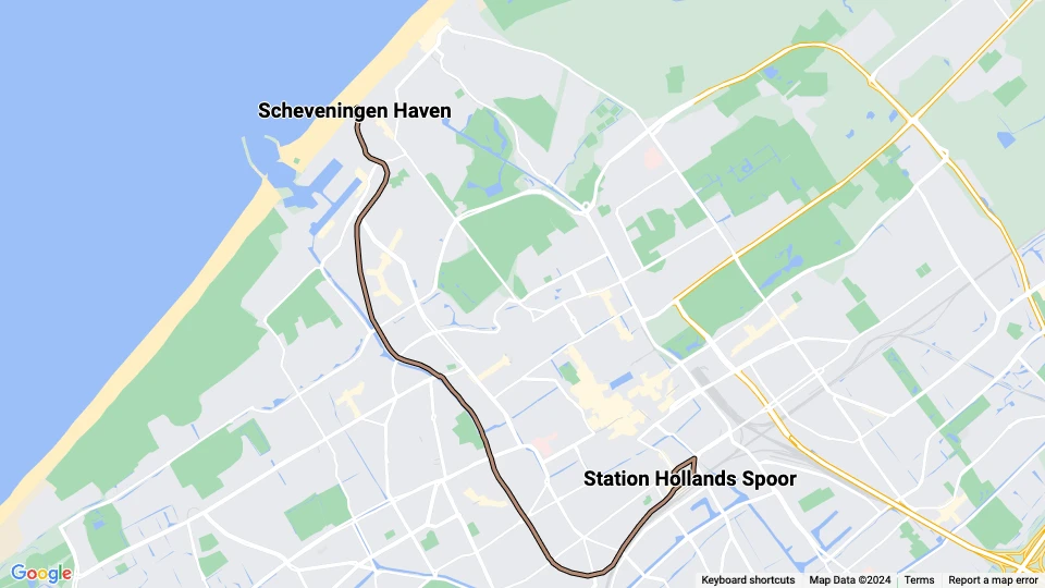 Den Haag Straßenbahnlinie 11: Scheveningen Haven - Station Hollands Spoor Linienkarte