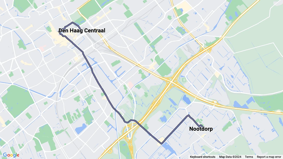 Den Haag Straßenbahnlinie 15: Nootdorp - Den Haag Centraal Linienkarte