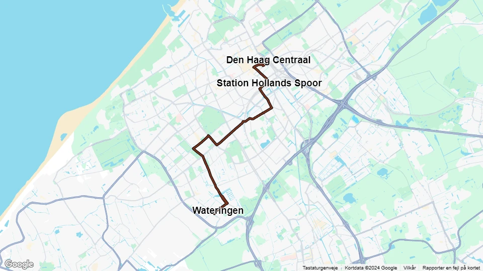 Den Haag Straßenbahnlinie 16: Den Haag Centraal - Wateringen Linienkarte