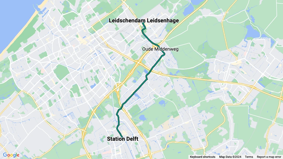 Den Haag Straßenbahnlinie 19: Leidschendam Leidsenhage - Station Delft Linienkarte