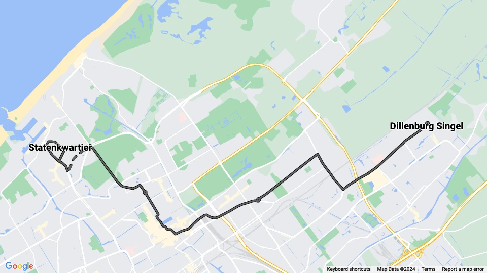Den Haag Straßenbahnlinie 7: Dillenburg Singel - Statenkwartier Linienkarte