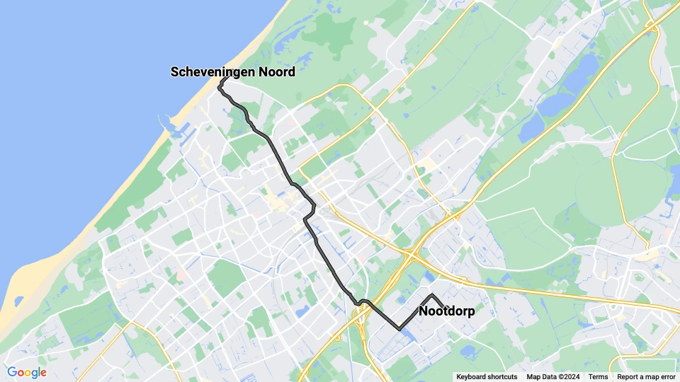 Den Haag Zusätzliche Linie 5: Scheveningen Noord - Nootdorp Linienkarte