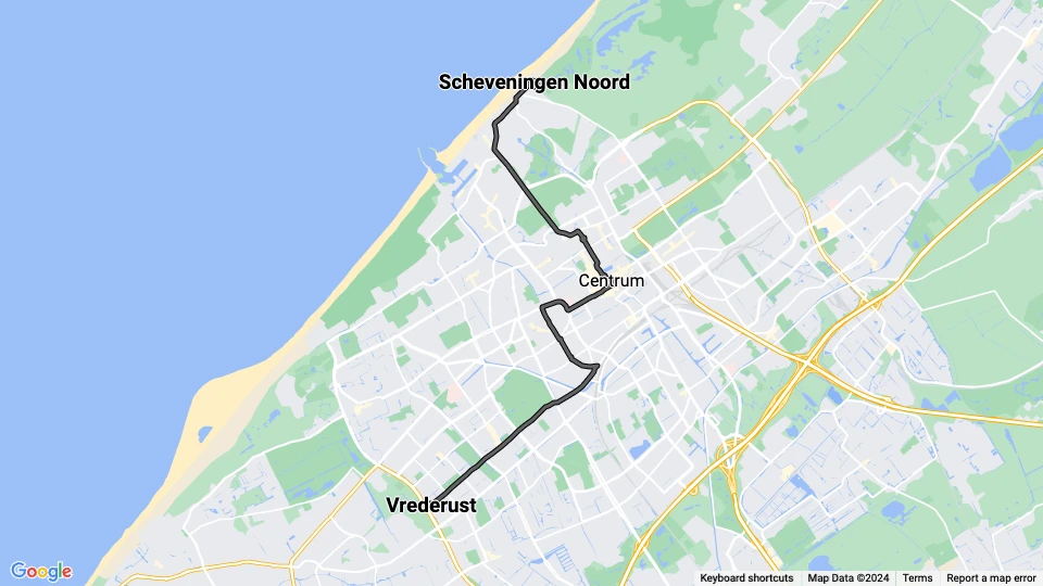 Den Haag Zusätzliche Linie 8: Scheveningen Noord - Vrederust Linienkarte