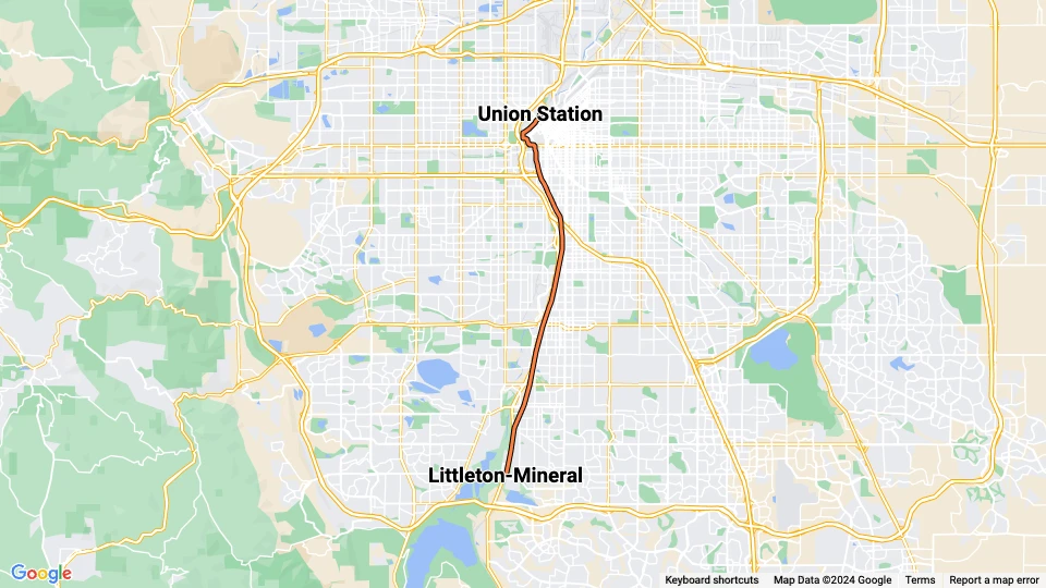 Denver Straßenbahnlinie C: Union Station - Littleton-Mineral Linienkarte