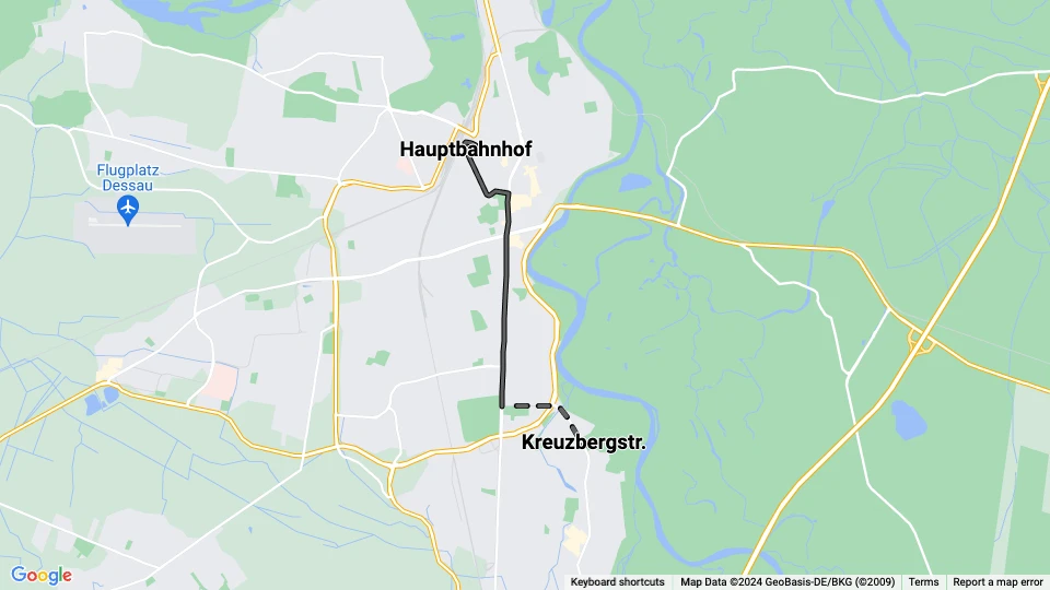 Dessau Straßenbahnlinie 2: Hauptbahnhof - Kreuzbergstr. Linienkarte