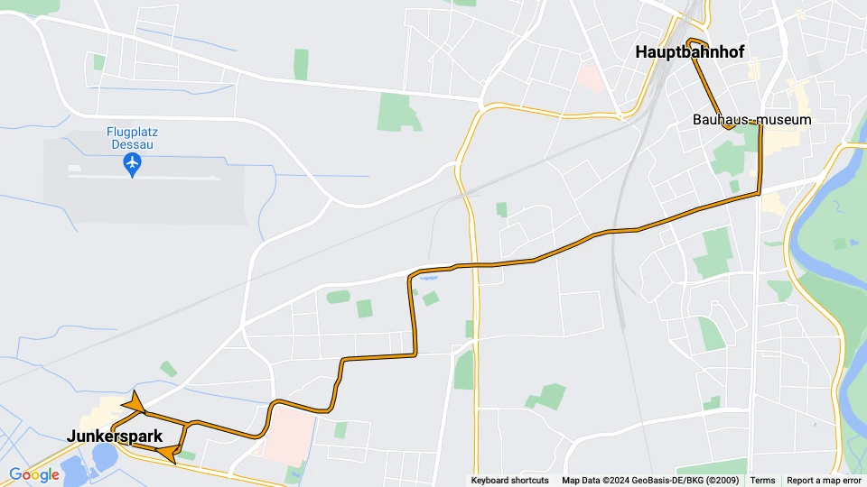 Dessau Straßenbahnlinie 3: Hauptbahnhof - Junkerspark Linienkarte