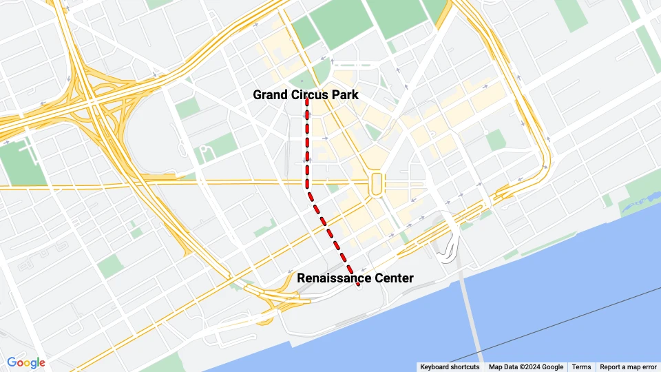 Detroit Citizens Railway: Renaissance Center - Grand Circus Park Linienkarte