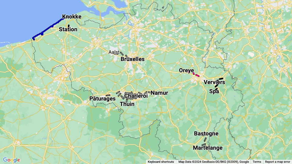 Die Nationale Kleinbahngesellschaft in Belgien (NMVB/SNCV) Linienkarte