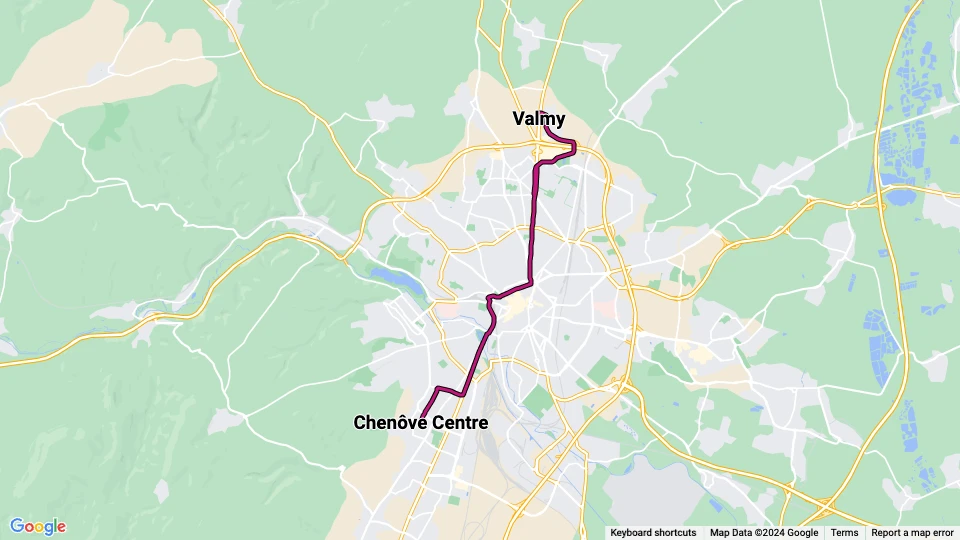 Dijon Straßenbahnlinie T2: Valmy - Chenôve Centre Linienkarte