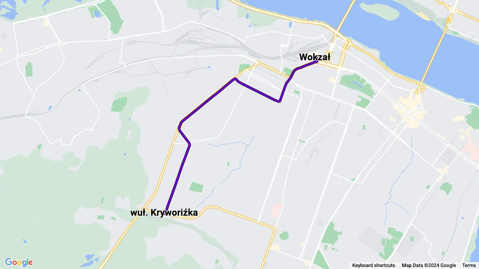 Dnipro Straßenbahnlinie 15: Wokzał - wuł. Kryworiźka Linienkarte