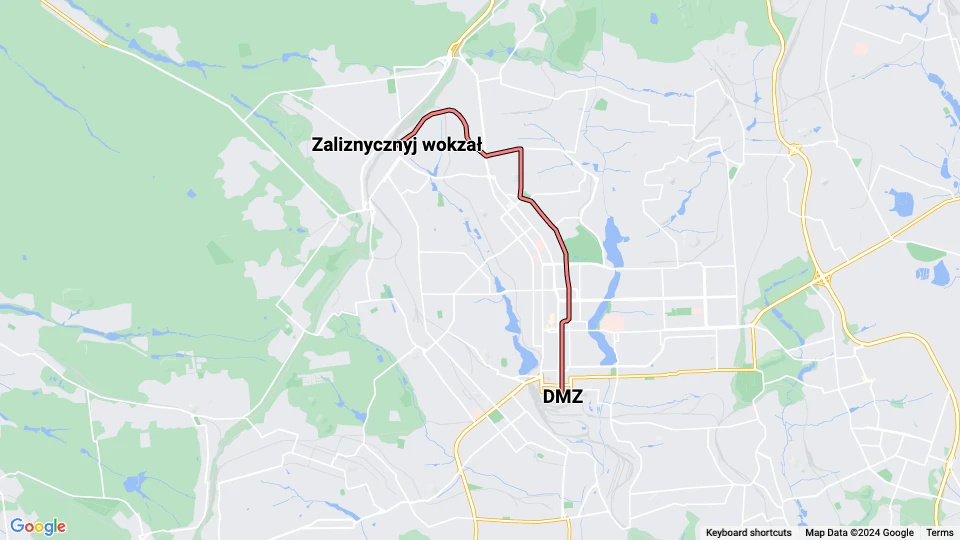 Donezk Straßenbahnlinie 1: Zaliznycznyj wokzał - DMZ Linienkarte
