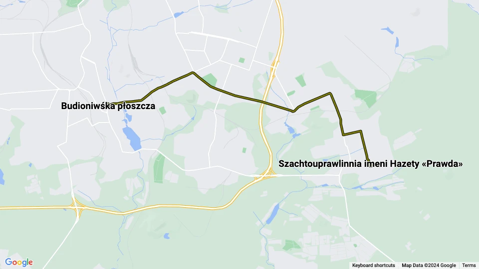 Donezk Straßenbahnlinie 15: Budioniwśka płoszcza - Szachtouprawlinnia imeni Hazety «Prawda» Linienkarte