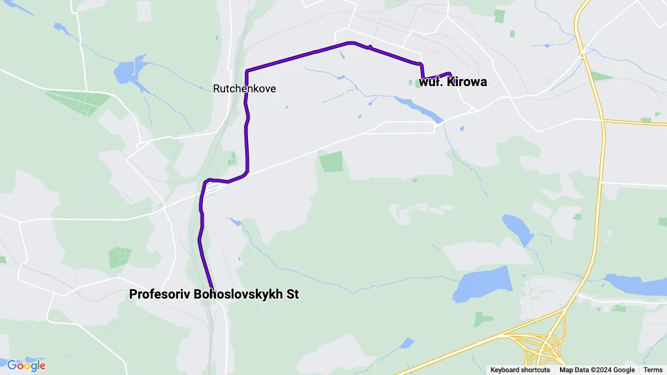 Donezk Straßenbahnlinie 16: Profesoriv Bohoslovskykh St - wuł. Kirowa Linienkarte