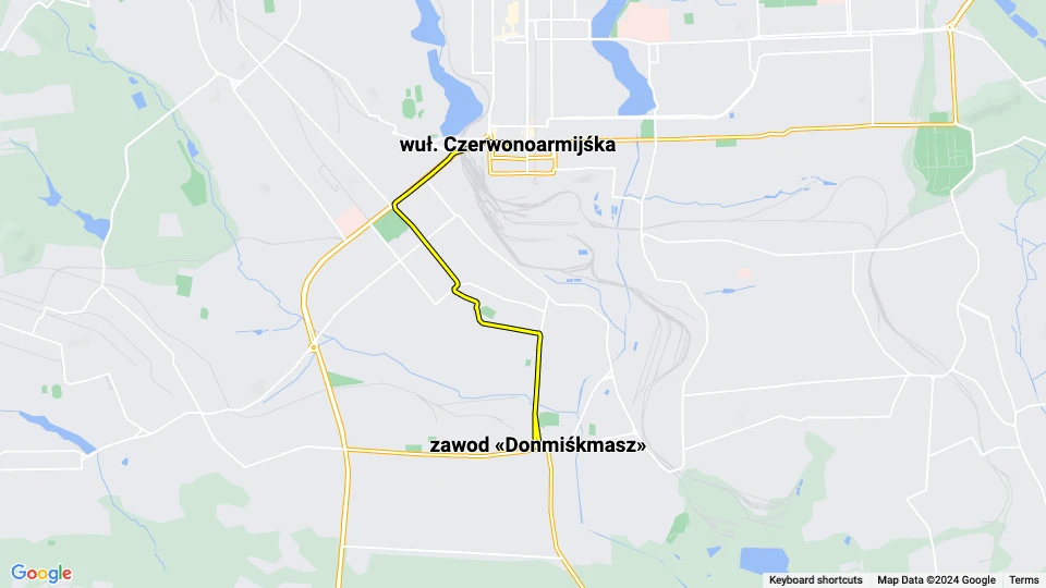 Donezk Straßenbahnlinie 3: zawod «Donmiśkmasz» - wuł. Czerwonoarmijśka Linienkarte