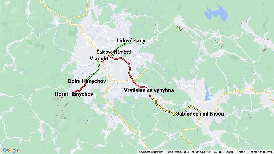 Dopravní podnik měst Liberce a Jablonce nad Nisou (DPMLJ) Linienkarte