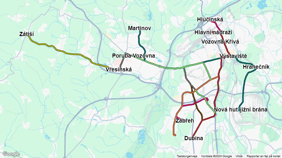 Dopravní podnik Ostrava (DPO) Linienkarte