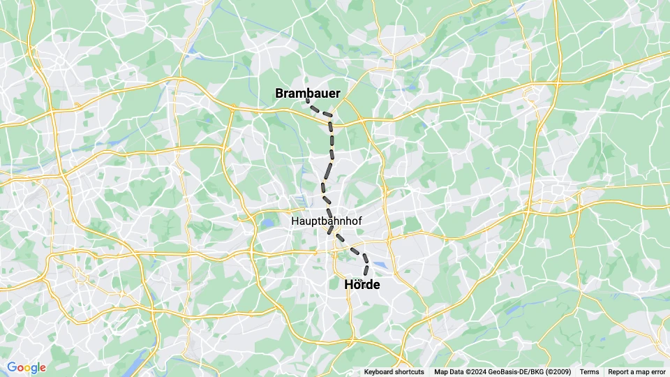 Dortmund Straßenbahnlinie 401: Brambauer - Hörde Linienkarte